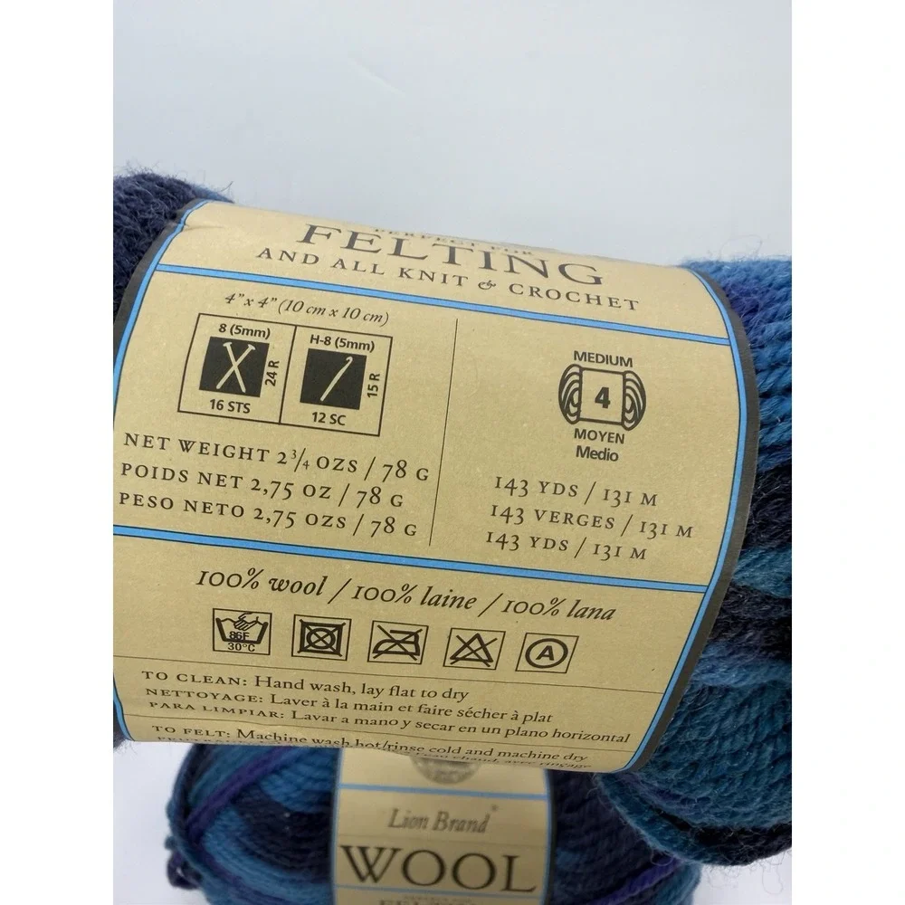 Lion Brand 100% Wool Felting Ocean Blue 78g/143yd Medium Worsted Lot Of 5 #2